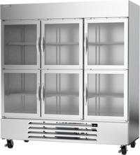 Beverage Air Horizon Series Three-Section Reach-In Glass Half-Door Refrigerator, 70.19 Cu. Ft., Bottom-Mounted Self-Contained