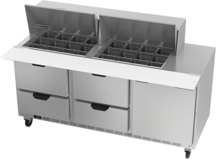 Product image #1 for Beverage-Air Mega Top Refrigerated Sandwich Prep Table, 72-Inch, 3-Section, 4 Drawers, 1 Door, 24-Pan