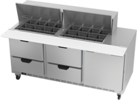 Beverage-Air Mega Top Refrigerated Sandwich Prep Table, 72-Inch, 3-Section, 4 Drawers, 1 Door, 24-Pan