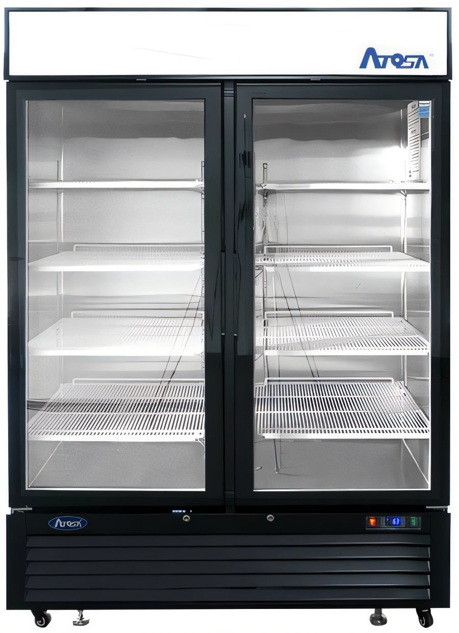 Product image #1 for Atosa MCF8721ES Two-Section Glass Door Freezer Merchandiser, 43.8 Cu. Ft., Black, Bottom-Mount Self-Contained