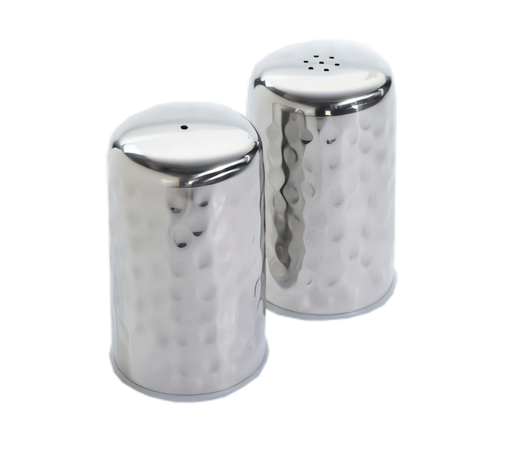 Product image #1 for American Metalcraft Hammered Stainless Steel Salt & Pepper Shaker Set, 2 oz., Round