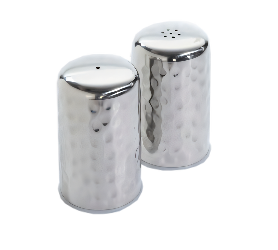 Product image #1 for American Metalcraft Hammered Stainless Steel Salt & Pepper Shaker Set, 2 oz., Round