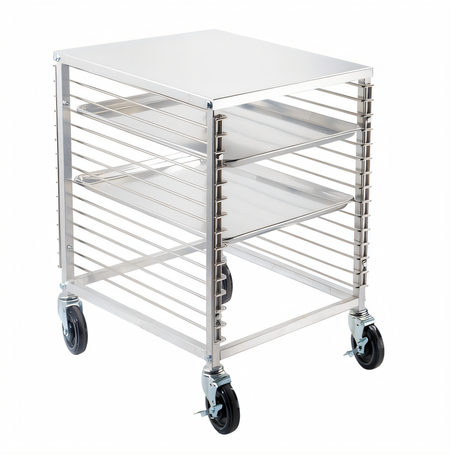 Product image #1 for Aluminum Counter-Height End-Load Pan Rack with 15 Slides and Solid Flat Top, 18 x 26 Inch Pan Capacity