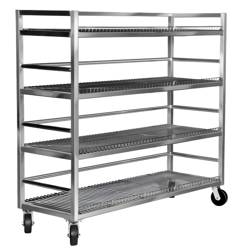 Product image #2 for Channel Manufacturing Aluminum Glass/Oval Tray Mobile Shelf Truck / Flight Cart, 75 x 25 x 72 Inches, 4 Shelves
