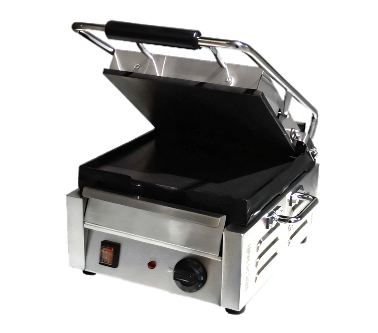 Product image #1 for Omcan USA Commercial Single Countertop Panini Grill with 10" x 11" Smooth Cast Iron Plates