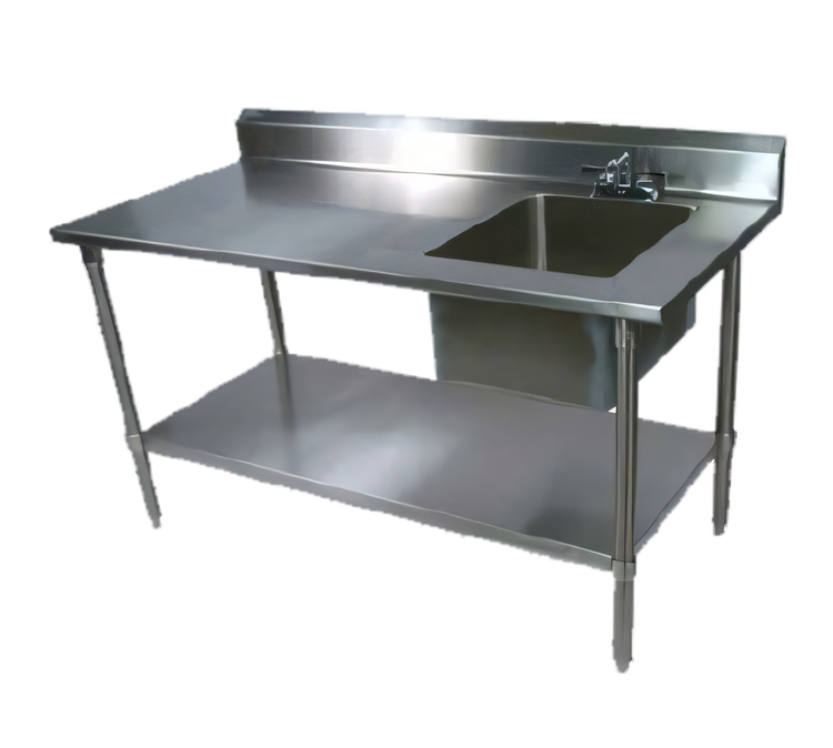 Product image #1 for John Boos Stainless Steel Prep Table with Right Sink, 48"W x 30"D, 5" Backsplash