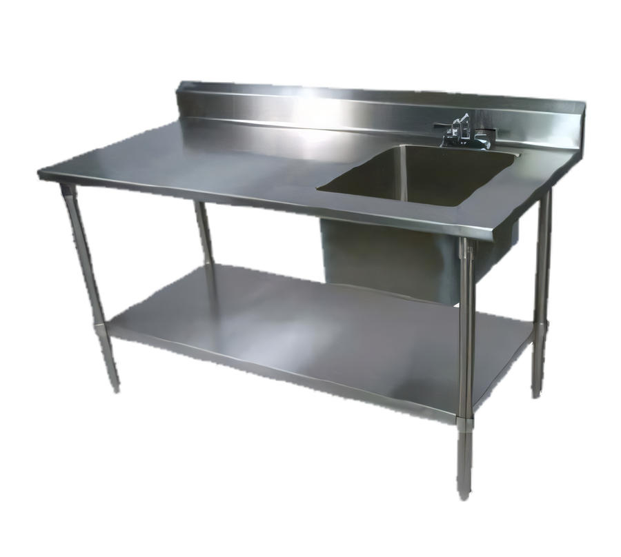 Product image #1 for John Boos Stainless Steel Prep Table with Right Sink, 48"W x 30"D, 5" Backsplash