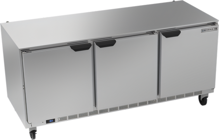 Product image #1 for Beverage-Air 3-Section Undercounter Refrigerator, 72 Inch Wide, 17.88 Cu. Ft., 3-Door, Rear-Mounted Self-Contained