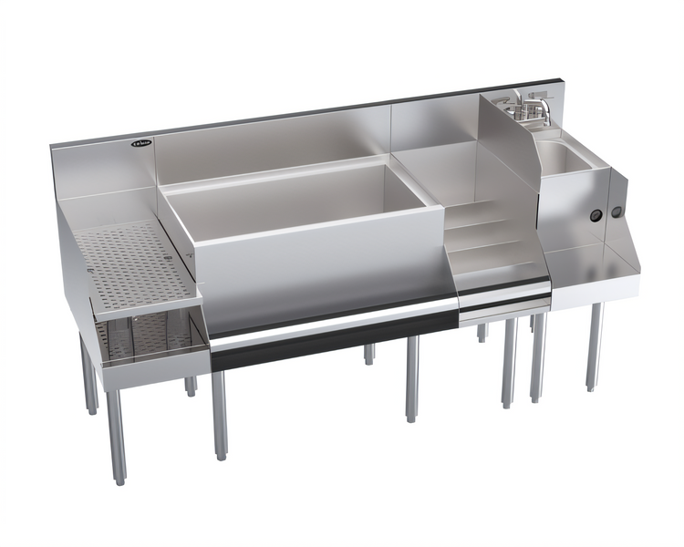 Product image #1 for Krowne Royal Series 66-Inch Underbar Ice Bin/Cocktail Station with Blender Dump Sink, Liquor Display, Drainboard, and 10-Circuit Cold Plate