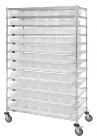 Quantum Chrome Plated Stationary Bin Wire Shelving System, 72