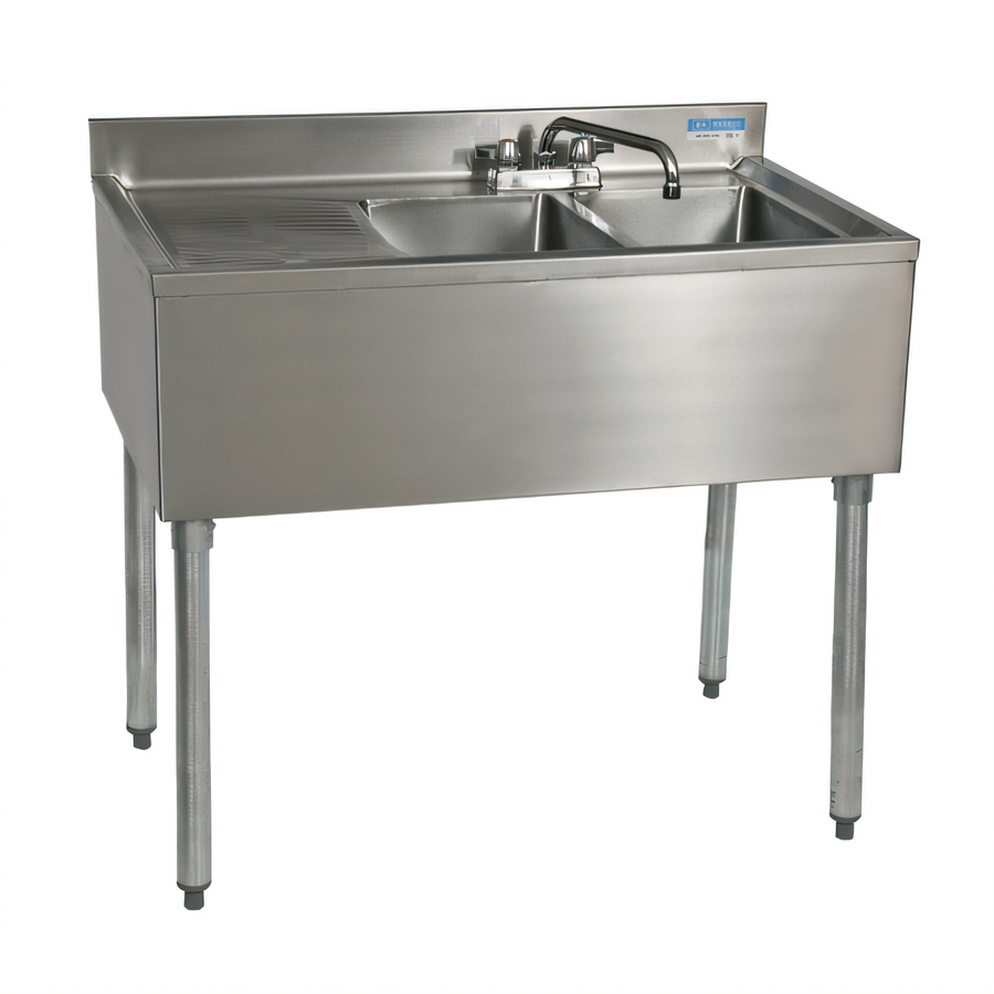 Product image #1 for BK Resources Slim-Line 2-Compartment Stainless Steel Underbar Sink with Left Drainboard, 36 Inch