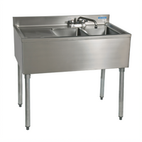 BK Resources Slim-Line 2-Compartment Stainless Steel Underbar Sink with Left Drainboard, 36 Inch