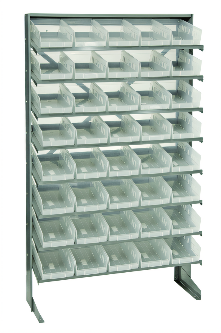 Product image #1 for Quantum Sloped Single-Sided Steel Pick Rack with 8 Shelves and 40 Clear Bins, 400 lb Capacity, 12D x 36W x 60H