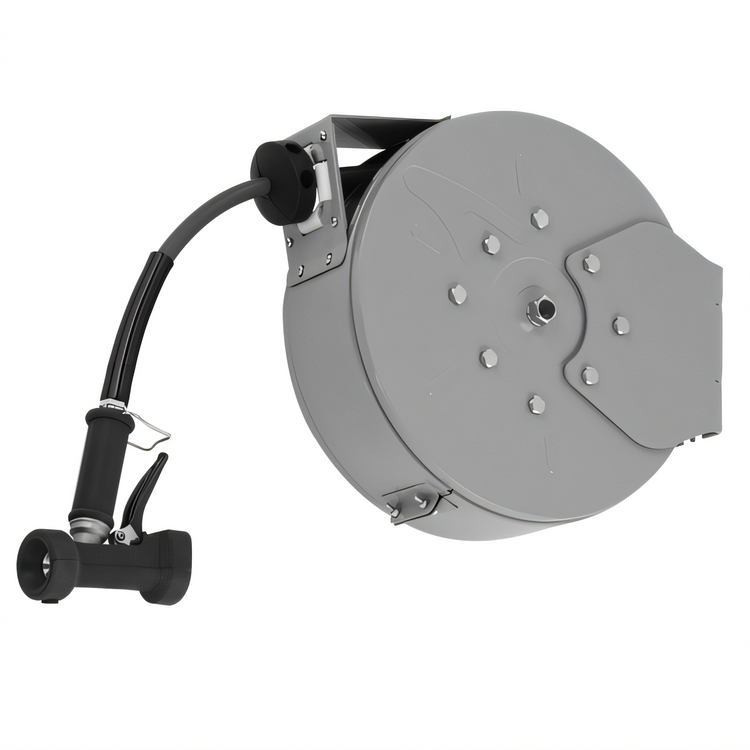 Product image #1 for T&S Brass Enclosed Epoxy-Coated Retractable Hose Reel System with 3/8" x 30' Hose and Stainless Steel Rear Trigger Spray Valve