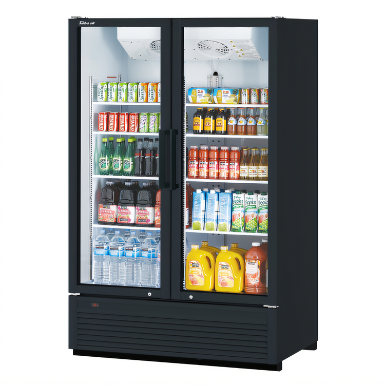 Product image #1 for Turbo Air Super Deluxe Two-Section Glass Door Refrigerated Merchandiser, 44.2 Cu. Ft., Self-Contained Bottom-Mounted, Hinged Double-Pane Doors