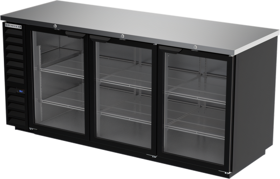 Product image #1 for Beverage-Air Three-Section Food-Rated Glass Door Back Bar Refrigerator, 78 Inch Wide