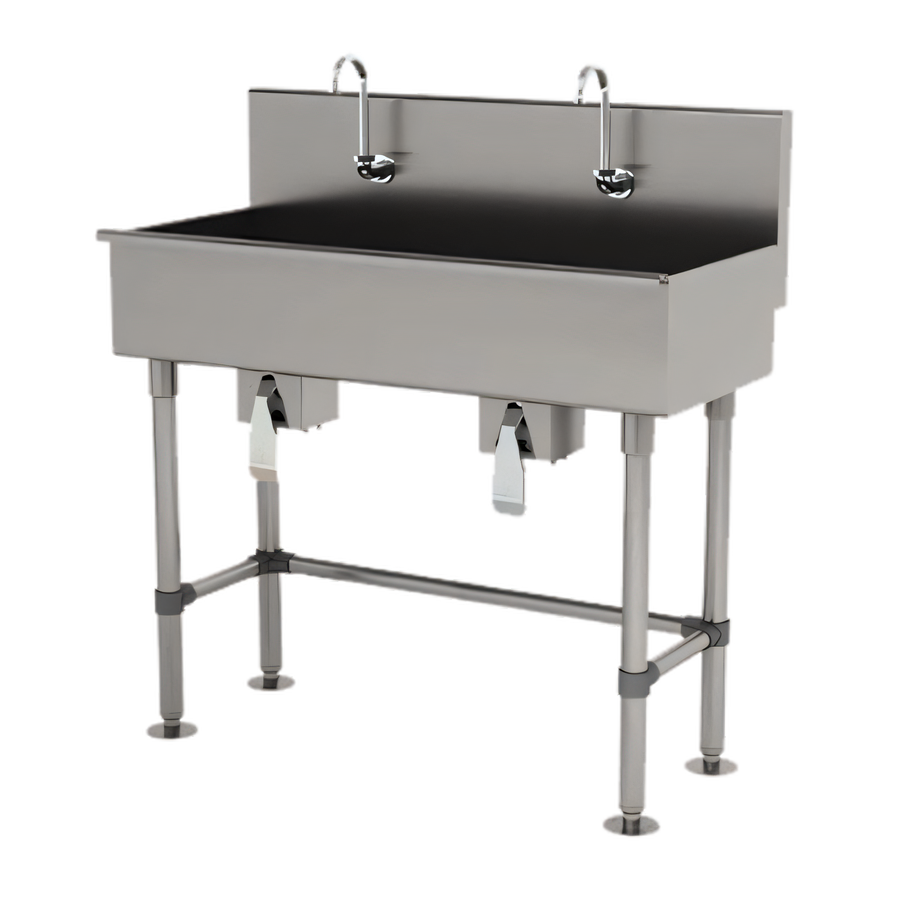 Product image #1 for Advance Tabco 40-Inch Wide 2-Station Knee-Operated Floor-Mounted Hand Wash Sink with Gooseneck Spouts