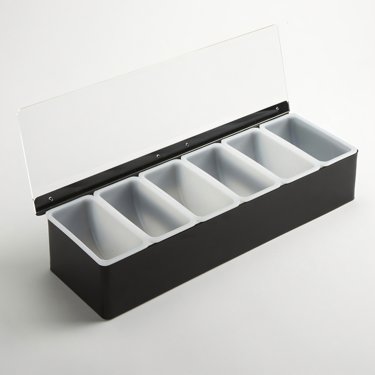 Product image #1 for American Metalcraft 6-Compartment Countertop Stainless Steel Bar Garnish Caddy with 6 x 16 oz. Plastic Containers