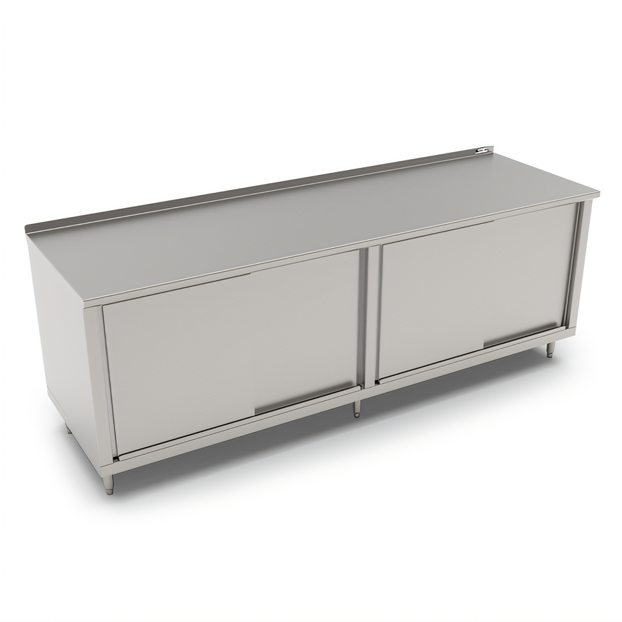 Product image #1 for John Boos 120-Inch x 30-Inch Stainless Steel Cabinet Base Work Table with Sliding Doors and 1-1/2-Inch Rear Riser