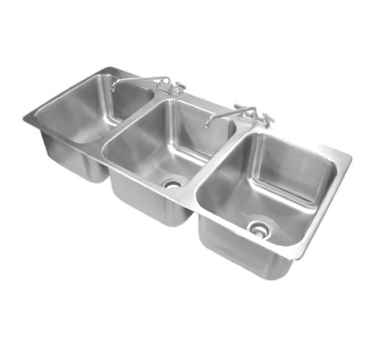 Product image #1 for Advance Tabco 3-Compartment Drop-In Sink with 16 x 20 x 12-Inch Bowls, 304 Stainless Steel, Faucet and Drain Included