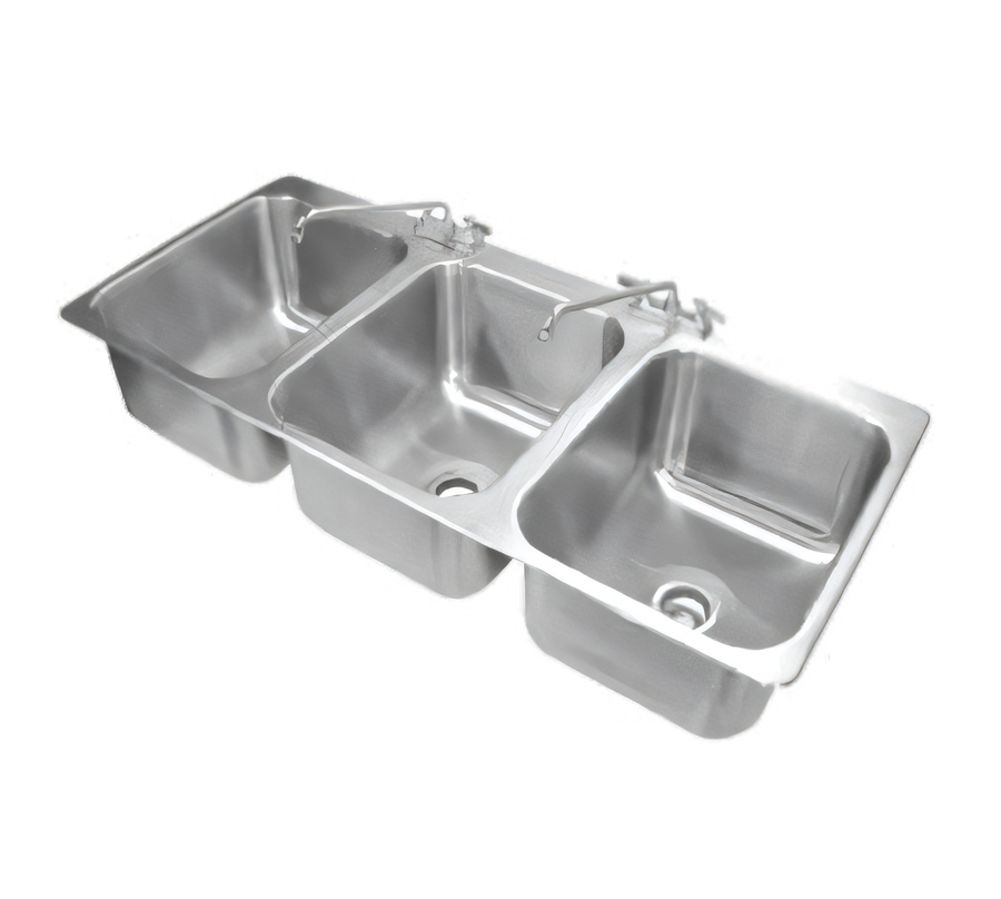 Product image #1 for Advance Tabco 3-Compartment Drop-In Sink with 16 x 20 x 12-Inch Bowls, 304 Stainless Steel, Faucet and Drain Included
