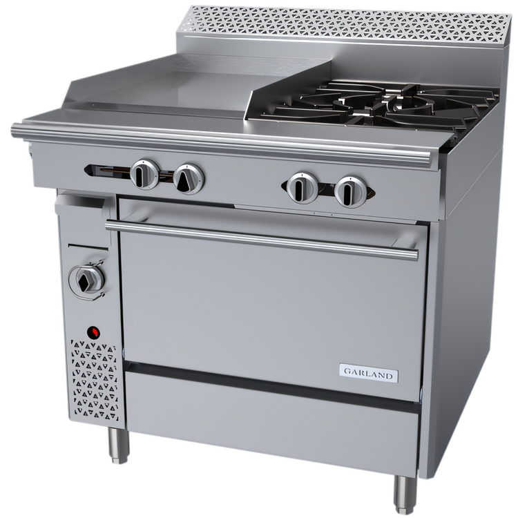Product image #1 for Garland Cuisine Series 36-Inch Heavy-Duty Natural Gas Range with Right-Side 2 Open Burners, Left 18-Inch Griddle and Standard Oven
