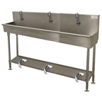 Thumbnail image #1 for Advance Tabco 19-FM-72FV 3-Station 72-Inch Freestanding Stainless Steel Hand Sink with Toe-Push Valves and Gooseneck Spouts
