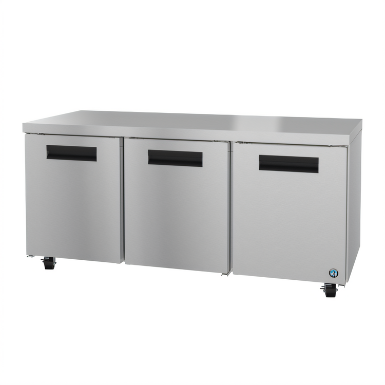 Product image #1 for Hoshizaki Steelheart UR72B Three-Section Undercounter Refrigerator, 72-Inch, Solid Doors, Self-Contained Rear-Mounted