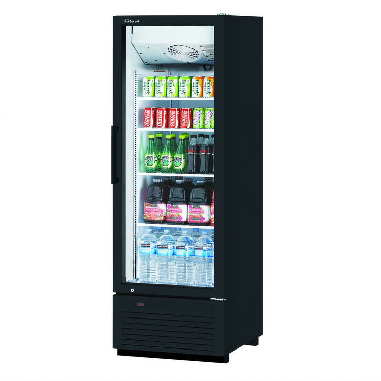 Product image #1 for Turbo Air Super Deluxe 19.02 Cu. Ft. Single-Section Glass Door Refrigerated Merchandiser, Bottom-Mounted, Right-Hinged