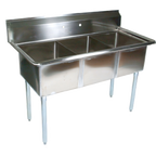 Thumbnail image #1 for John Boos E3S8-15-14-X 3-Compartment Stainless Steel Commercial Sink, 50-Inch, Galvanized Legs, 15 x 15 x 14-Inch Bowls, Boxed Backsplash