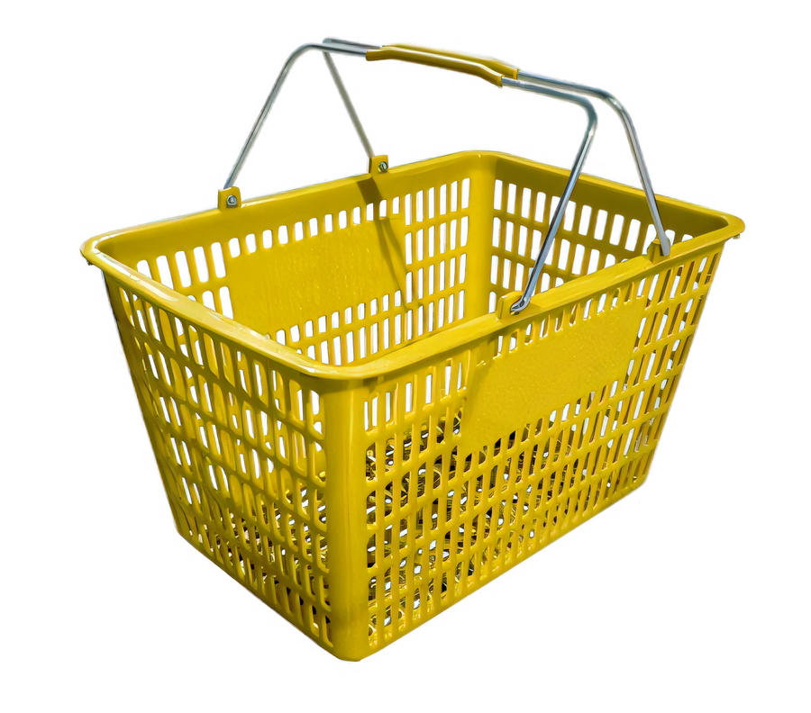Product image #1 for Omcan Plastic Shopping Hand Basket with Coated Steel Handles, Yellow, 50 lb Capacity