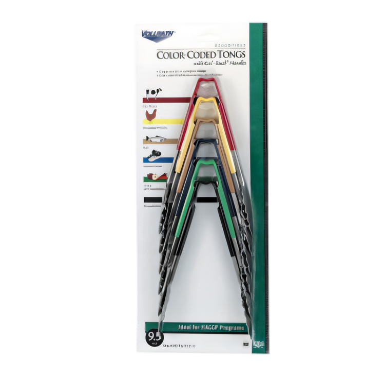 Product image #1 for Vollrath Jacob's Pride 6-Piece 9-1/2 Inch Springless Stainless Steel Color-Coded Utility Tong Set with Kool-Touch Handles