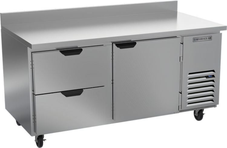 Product image #1 for Beverage-Air 67-Inch Two-Section Worktop Refrigerator with 2 Drawers and 1 Door, Side-Mount Self-Contained, R290