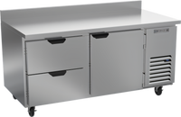 Beverage-Air 67-Inch Two-Section Worktop Refrigerator with 2 Drawers and 1 Door, Side-Mount Self-Contained, R290