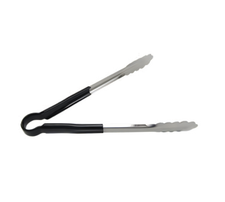 Product image #1 for 12 Inch Black One-Piece Scalloped Edge Utility Tongs with Poly-Coated Handle