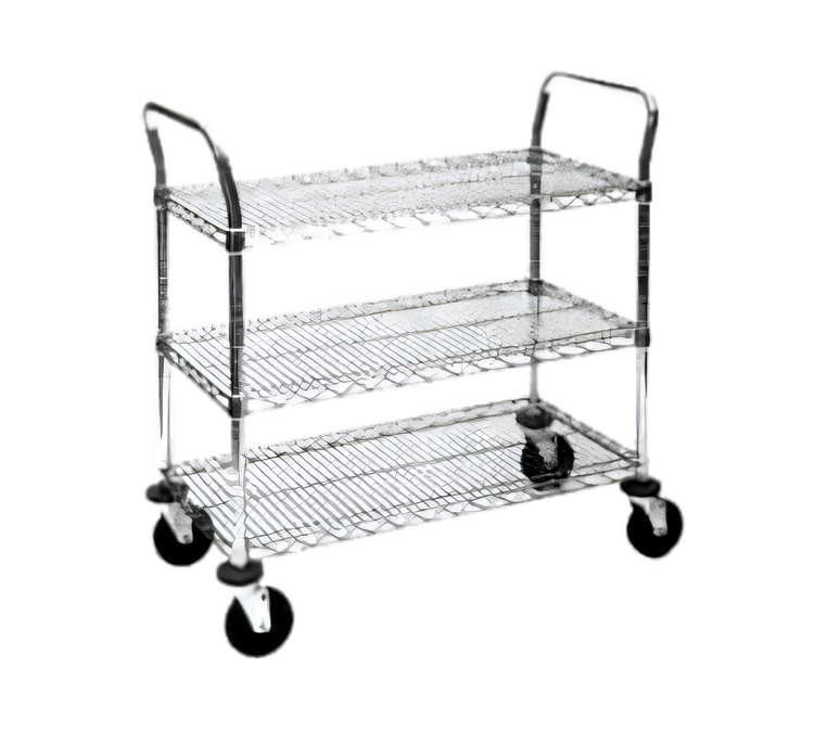 Product image #1 for Metro Super Erecta MW704 Standard Duty 3-Shelf Open Wire Bus Cart with Stainless Steel Frame