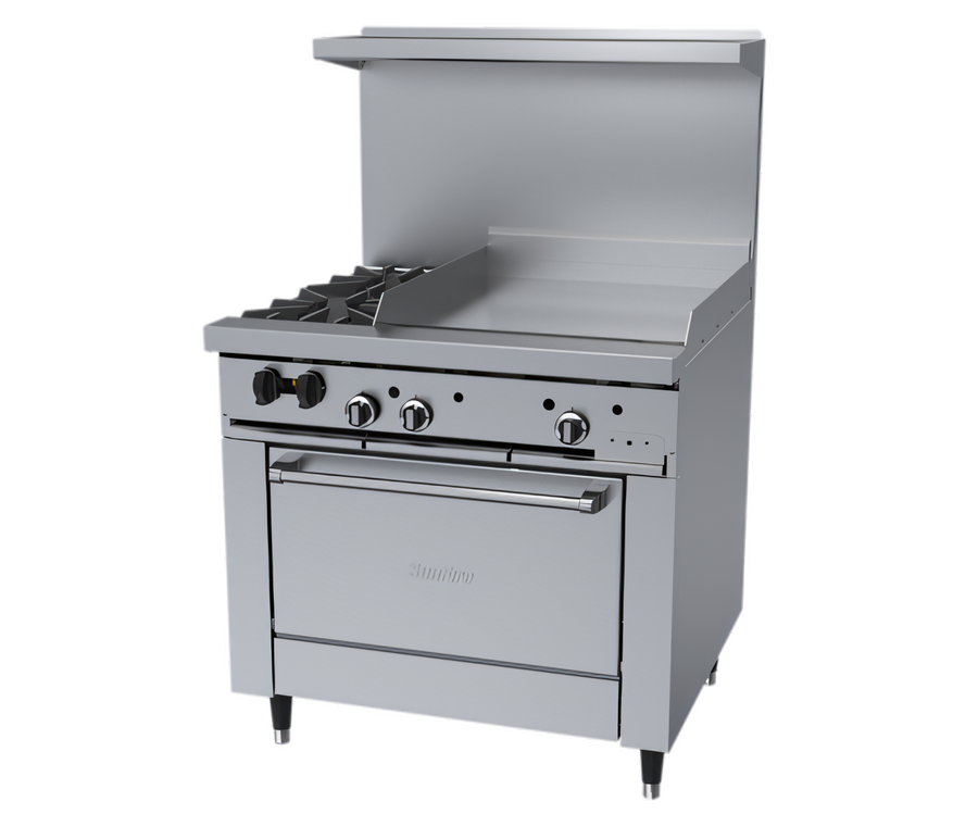 Product image #1 for Garland SunFire 36-Inch Gas Restaurant Range with 2 Open Burners, 24-Inch Griddle, and Standard Oven