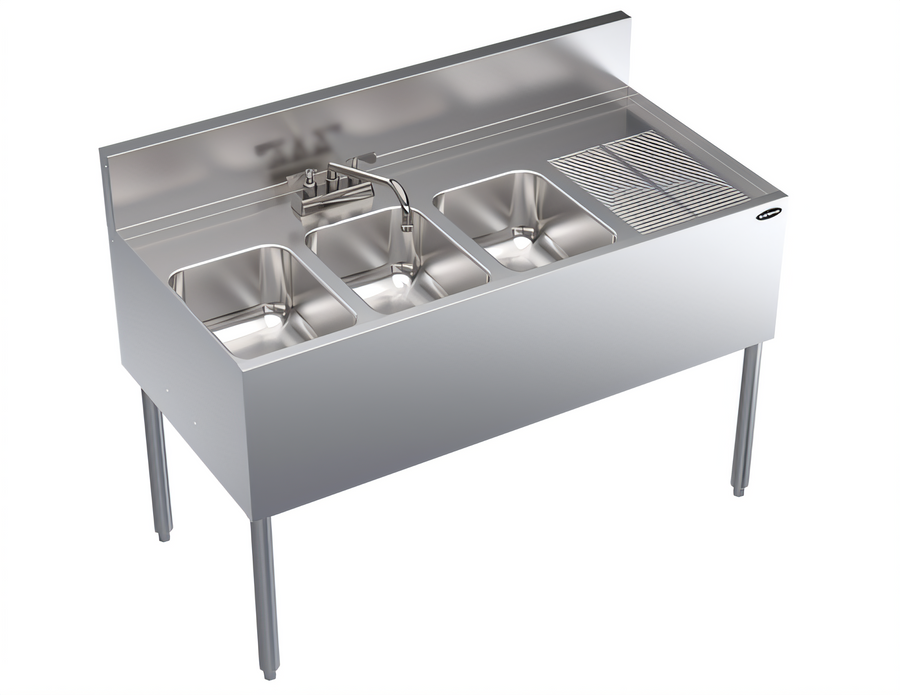 Product image #1 for Krowne Royal Series Three-Compartment Underbar Sink Unit, 48 x 24 Inches, Left Bowl, Right Drainboard