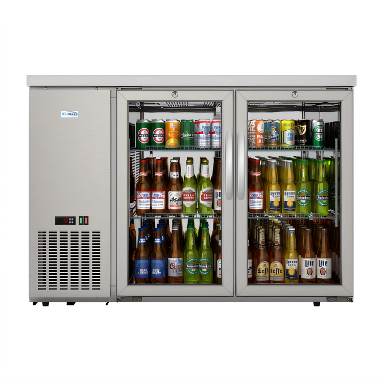 Product image #1 for KoolMore 47-Inch Stainless Steel Two-Section Back Bar Cooler with 2 Glass Swing Doors