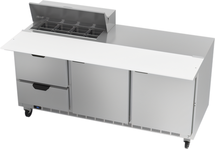 Product image #1 for Beverage-Air 72-Inch Three-Section Sandwich Prep Table with 17-Inch Cutting Board, 8-Pan Top, 2 Doors, and 2 Drawers