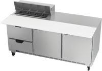 Beverage-Air 72-Inch Three-Section Sandwich Prep Table with 17-Inch Cutting Board, 8-Pan Top, 2 Doors, and 2 Drawers