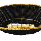 Thumbnail image #1 for Omcan USA 47194 Black Long Oval Woven Serving Basket with Golden Trim, 9"D x 6.25"W x 2.25"H