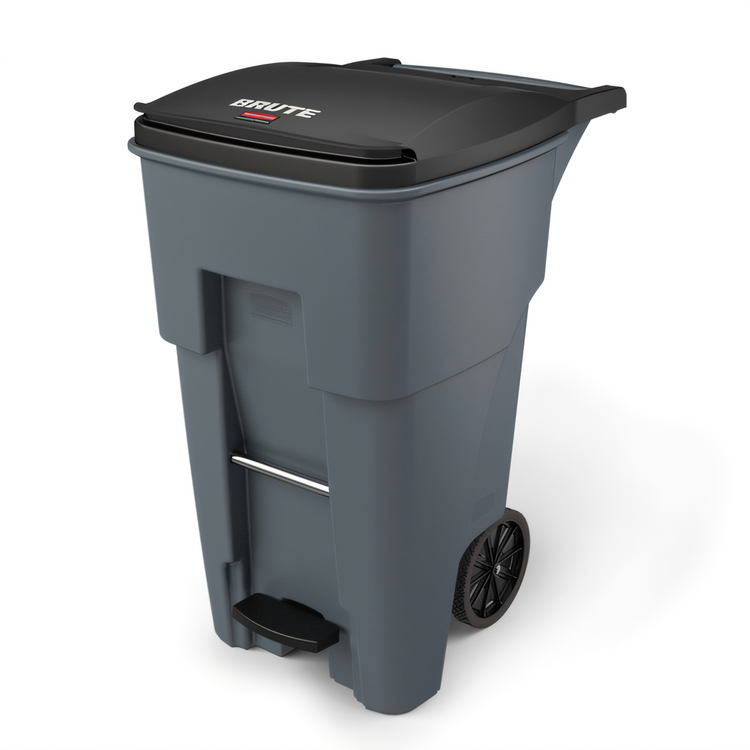 Product image #1 for BRUTE Step-On Rollout Trash Container with Hinged Lid, 65 Gallon, Gray