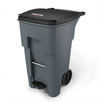 BRUTE Step-On Rollout Trash Container with Hinged Lid, 65 Gallon, Gray