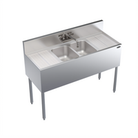 Krowne Royal Series 48-Inch Wide Stainless Steel Two-Compartment Underbar Sink Unit with Faucet and Dual Drainboards