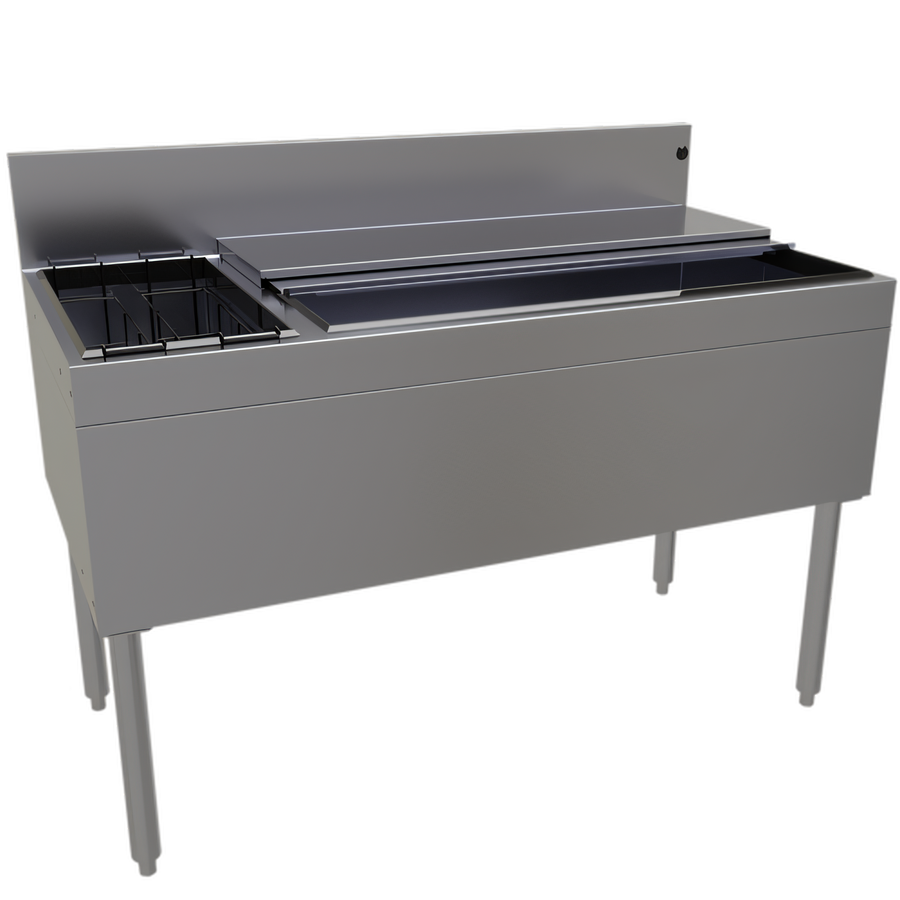 Product image #1 for Glastender 48-Inch Stainless Steel Underbar Ice Bin/Cocktail Unit with Left Bottle Well and 10-Circuit Cold Plate