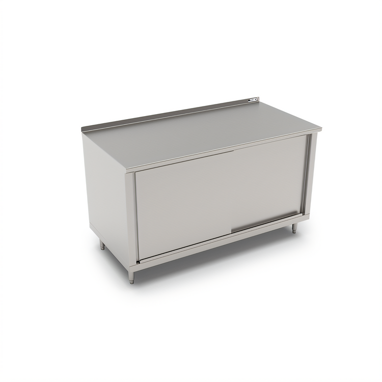 Product image #1 for John Boos Stainless Steel Cabinet Base Work Table with Sliding Doors, 72 x 24 Inches, 1-1/2 Inch Rear Riser
