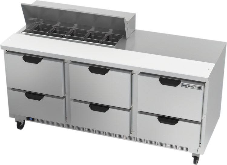 Product image #1 for Beverage-Air Three-Section Refrigerated Sandwich Prep Table with 6 Drawers, 72-Inch Standard Top