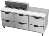 Beverage-Air Three-Section Refrigerated Sandwich Prep Table with 6 Drawers, 72-Inch Standard Top