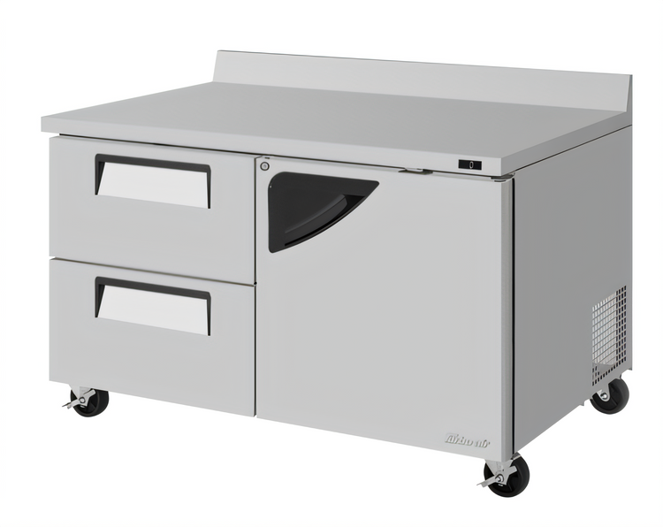 Product image #1 for Turbo Air Super Deluxe Two-Section Worktop Freezer with 1 Right-Hinged Door and 2 Drawers, 17 Cu. Ft., Self-Contained Rear-Mounted R290 Refrigeration